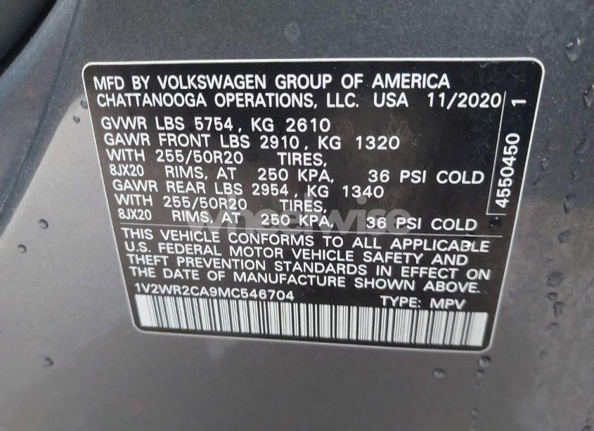 Photo 9 of 2021 Volkswagen Atlas 3.6L V6 SE W/TECHNOLOGY (VIN 1V2WR2CA9MC546704)