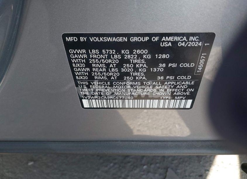 Photo 9 of 2024 Volkswagen Atlas 2.0T SE W/TECHNOLOGY (VIN 1V2WR2CA9RC577040)