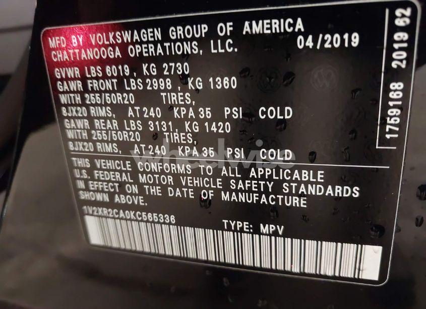 Photo 9 of 2019 Volkswagen Atlas 3.6L V6 SE W/TECHNOLOGY R-LINE (VIN 1V2XR2CA0KC565336)