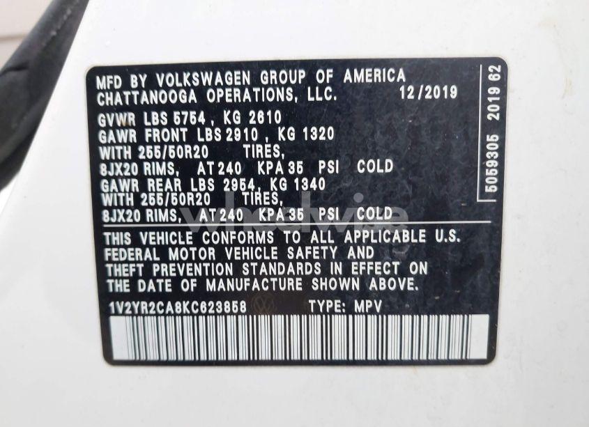 Photo 9 of 2019 Volkswagen Atlas 3.6L V6 SE W/TECHNOLOGY R-LINE (VIN 1V2YR2CA8KC623858)