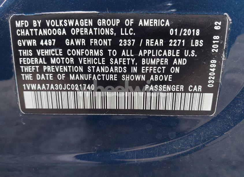 Photo 9 of 2018 Volkswagen Passat 2.0T R-LINE/2.0T S (VIN 1VWAA7A30JC021740)