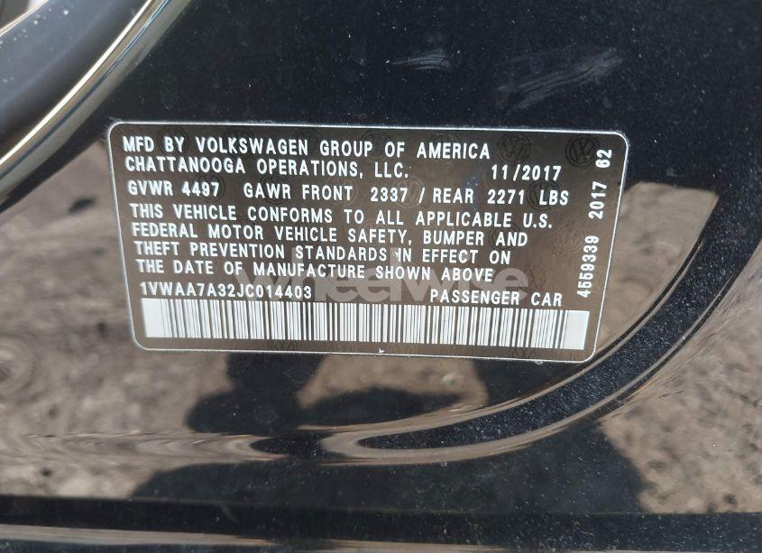 Photo 9 of 2018 Volkswagen Passat 2.0T R-LINE/2.0T S (VIN 1VWAA7A32JC014403)