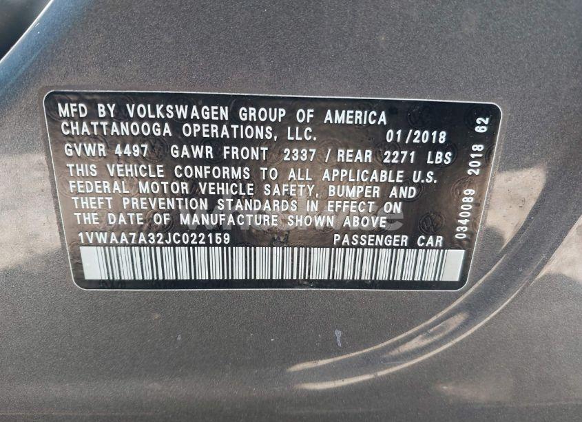 Photo 9 of 2018 Volkswagen Passat 2.0T R-LINE/2.0T S (VIN 1VWAA7A32JC022159)