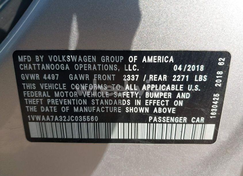 Photo 9 of 2018 Volkswagen Passat 2.0T R-LINE/2.0T S (VIN 1VWAA7A32JC035560)