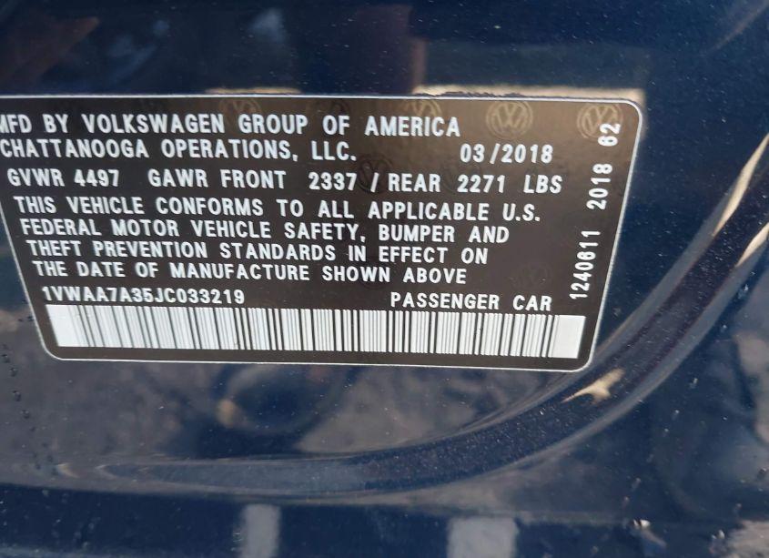 Photo 9 of 2018 Volkswagen Passat 2.0T R-LINE/2.0T S (VIN 1VWAA7A35JC033219)