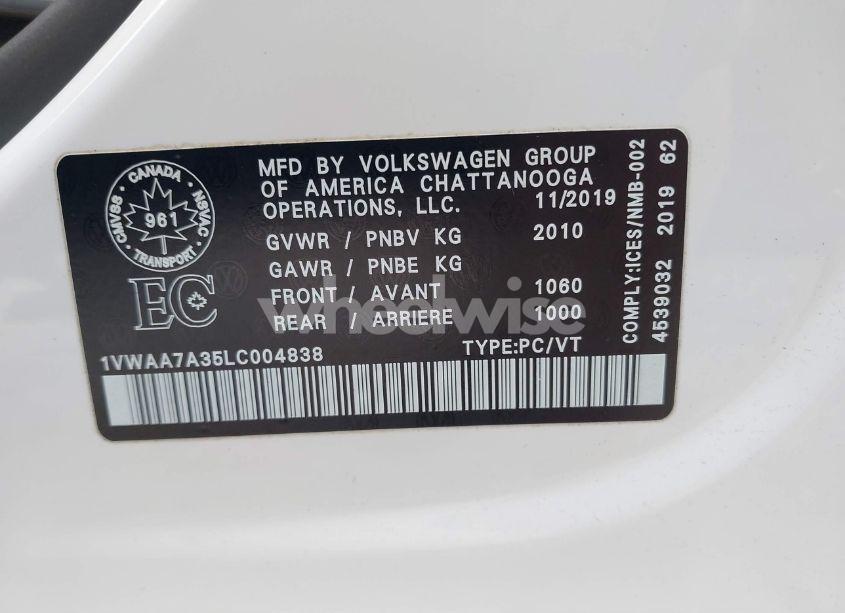 Photo 9 of 2020 Volkswagen Passat 2.0T S (VIN 1VWAA7A35LC004838)