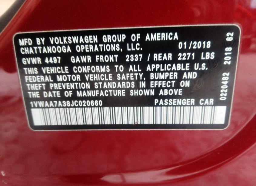 Photo 9 of 2018 Volkswagen Passat 2.0T R-LINE/2.0T S (VIN 1VWAA7A38JC020660)