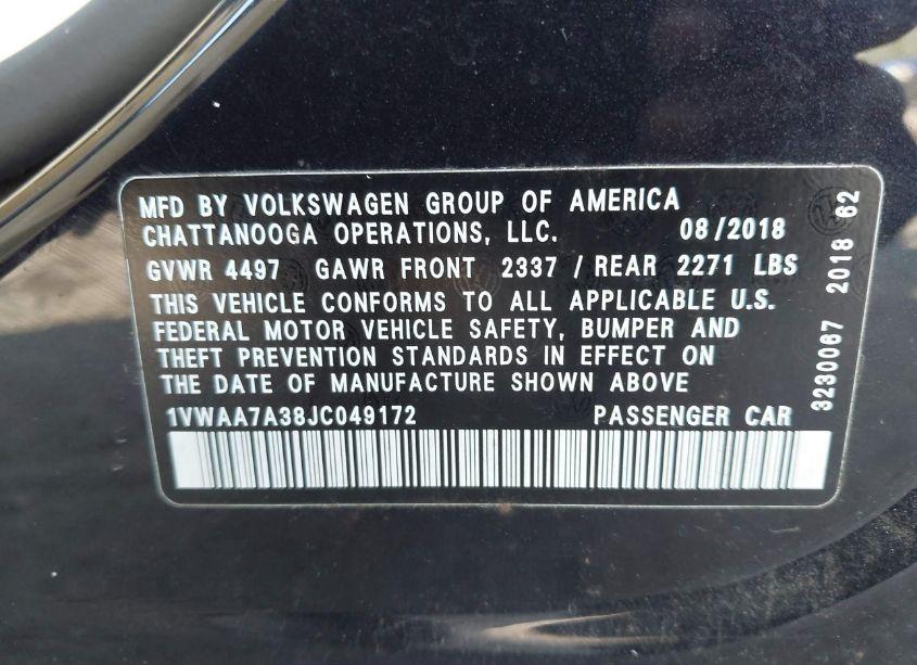 Photo 9 of 2018 Volkswagen Passat 2.0T R-LINE/2.0T S (VIN 1VWAA7A38JC049172)