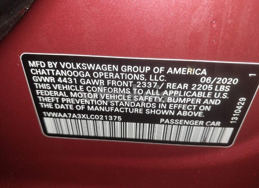 Photo 9 of 2020 Volkswagen Passat 2.0T S (VIN 1VWAA7A3XLC021375)