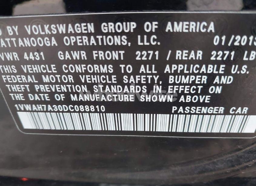 Photo 9 of 2013 Volkswagen Passat 2.5L S (VIN 1VWAH7A30DC088810)