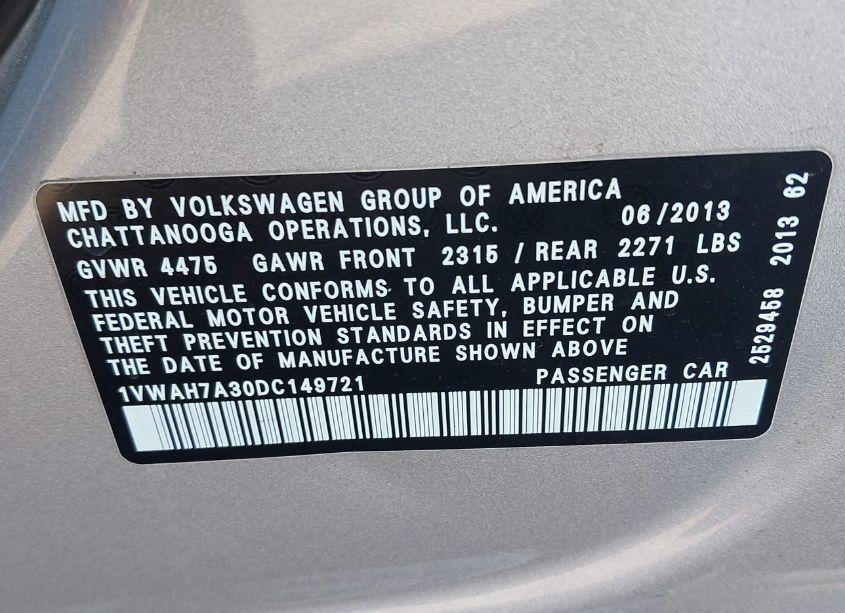 Photo 9 of 2013 Volkswagen Passat 2.5L WOLFSBURG EDITION (VIN 1VWAH7A30DC149721)