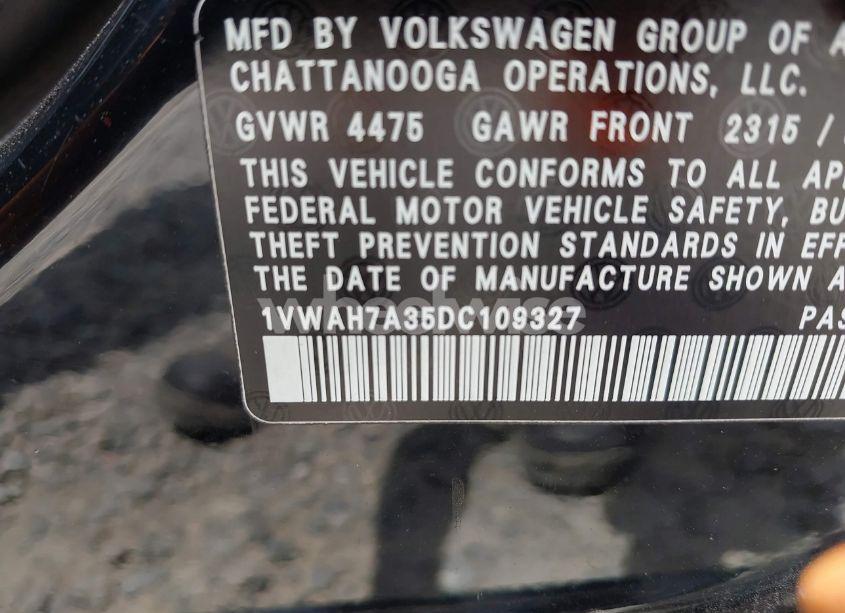 Photo 9 of 2013 Volkswagen Passat 2.5L S (VIN 1VWAH7A35DC109327)