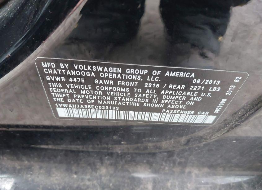 Photo 9 of 2014 Volkswagen Passat 2.5L S/2.5L WOLFSBURG EDITION (VIN 1VWAH7A35EC023193)