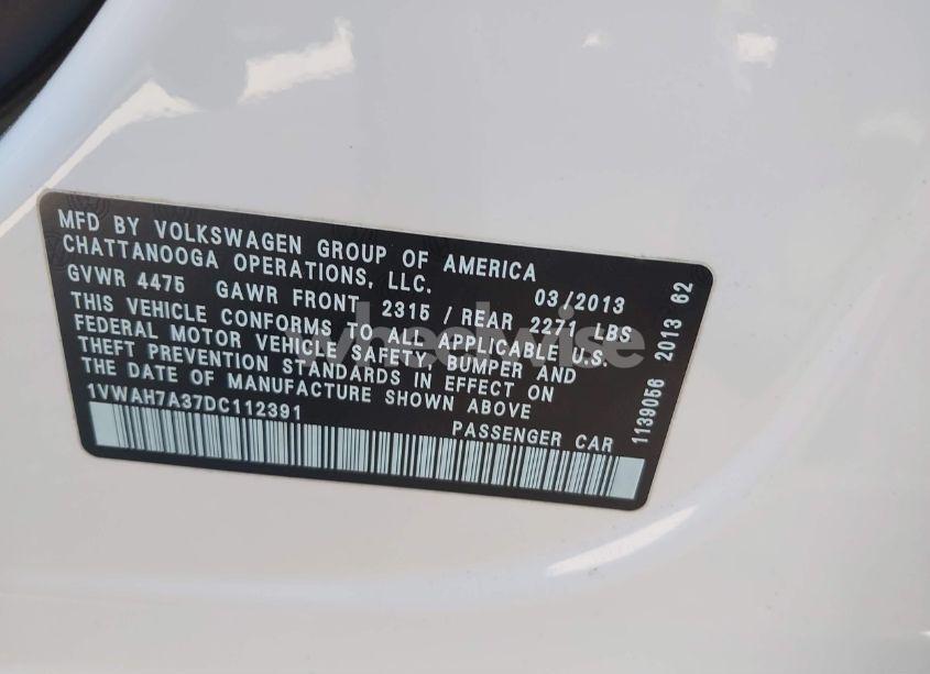 Photo 9 of 2013 Volkswagen Passat 2.5L S (VIN 1VWAH7A37DC112391)