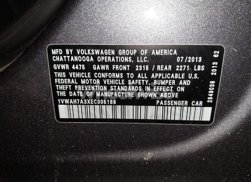 Photo 9 of 2014 Volkswagen Passat 2.5L S (VIN 1VWAH7A3XEC005188)