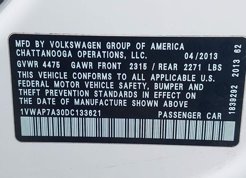 Photo 9 of 2013 Volkswagen Passat 2.5L WOLFSBURG EDITION (VIN 1VWAP7A30DC133621)