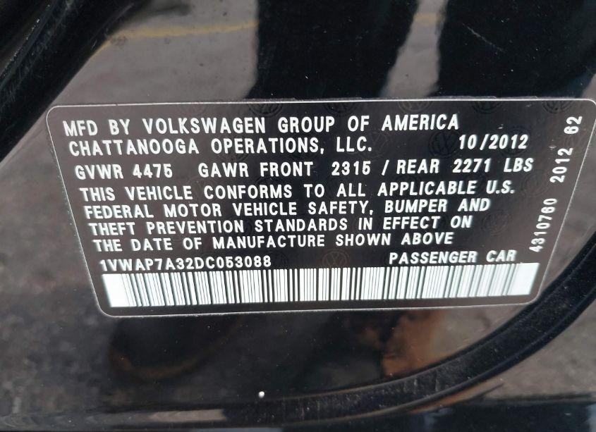 Photo 9 of 2013 Volkswagen Passat 2.5L S (VIN 1VWAP7A32DC053088)