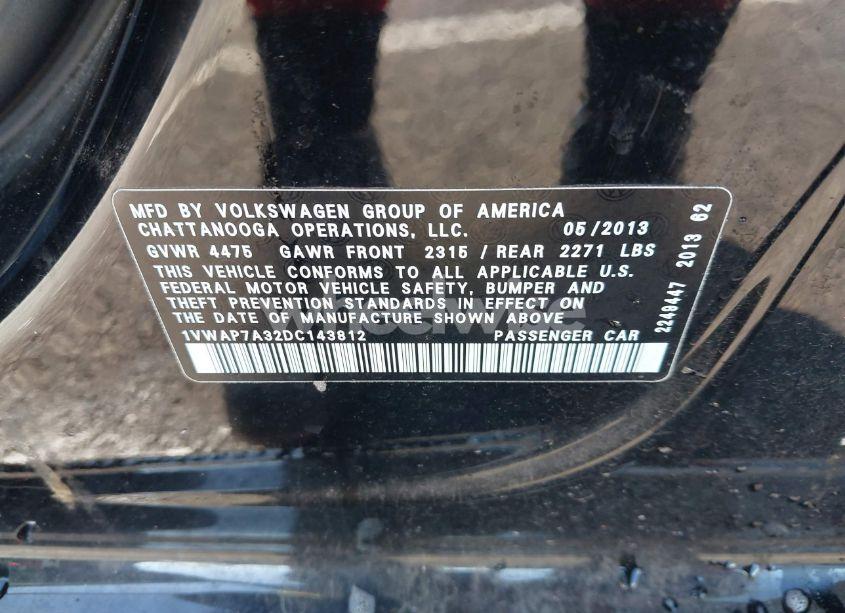 Photo 9 of 2013 Volkswagen Passat 2.5L WOLFSBURG EDITION (VIN 1VWAP7A32DC143812)