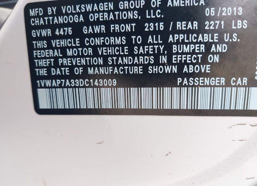 Photo 9 of 2013 Volkswagen Passat 2.5L WOLFSBURG EDITION (VIN 1VWAP7A33DC143009)
