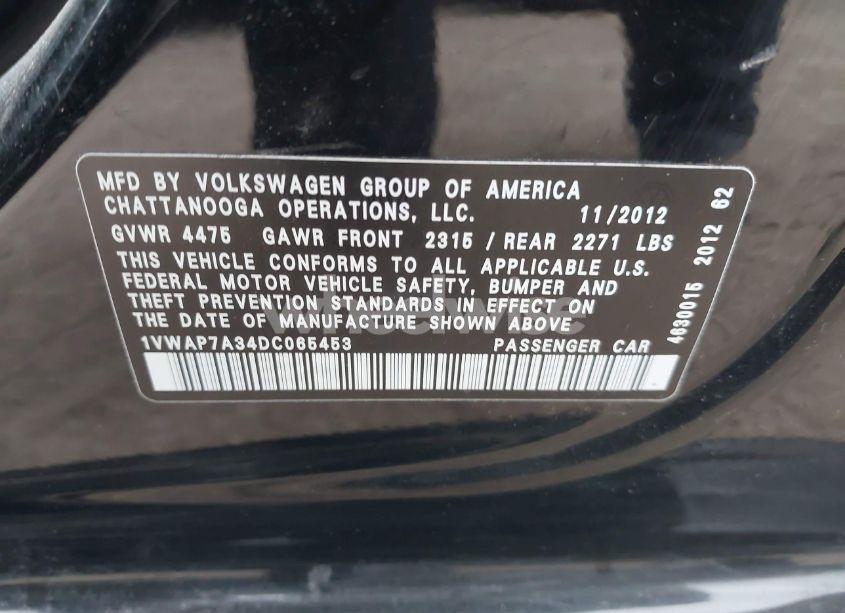Photo 9 of 2013 Volkswagen Passat 2.5L S (VIN 1VWAP7A34DC065453)