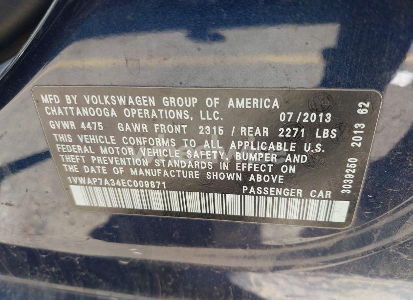 Photo 9 of 2014 Volkswagen Passat 2.5L WOLFSBURG EDITION (VIN 1VWAP7A34EC009871)