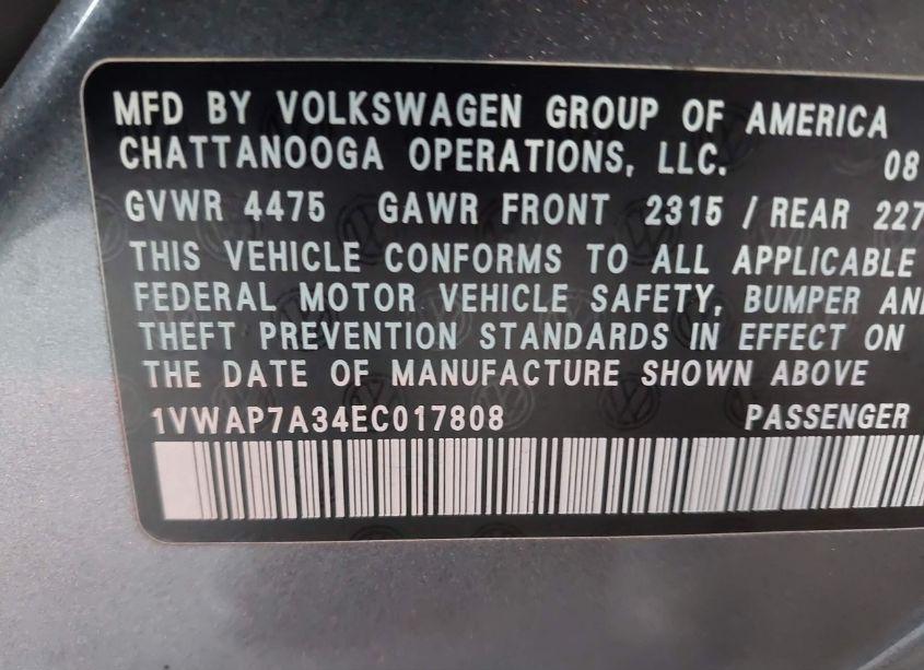 Photo 9 of 2014 Volkswagen Passat 2.5L WOLFSBURG EDITION (VIN 1VWAP7A34EC017808)