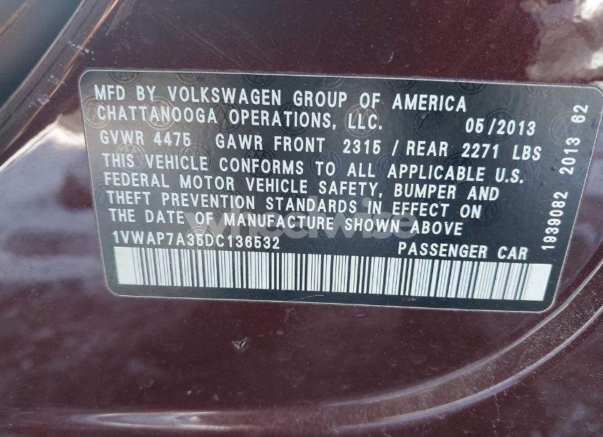 Photo 9 of 2013 Volkswagen Passat 2.5L WOLFSBURG EDITION (VIN 1VWAP7A35DC136532)