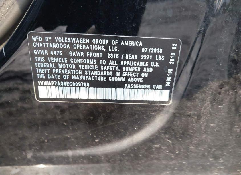 Photo 9 of 2014 Volkswagen Passat 2.5L S (VIN 1VWAP7A36EC009760)