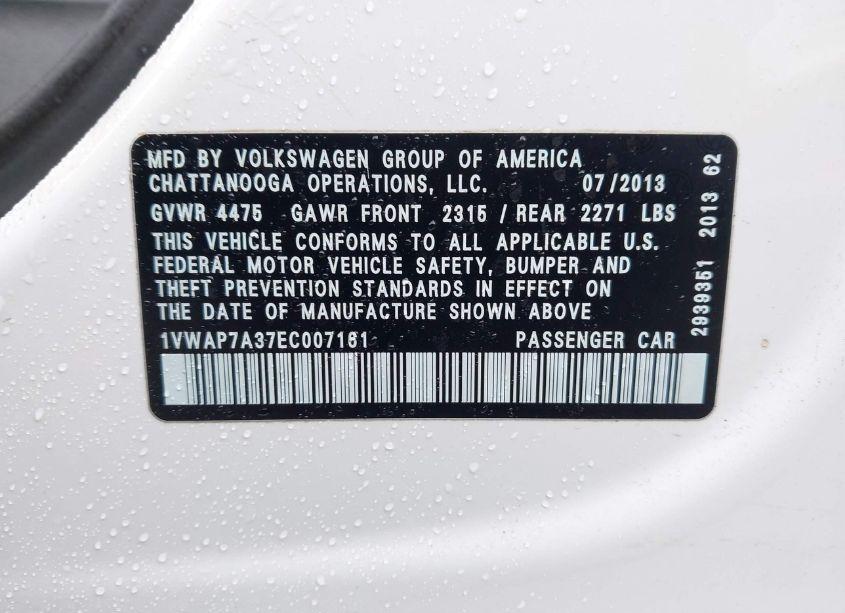 Photo 9 of 2014 Volkswagen Passat 2.5L WOLFSBURG EDITION (VIN 1VWAP7A37EC007161)