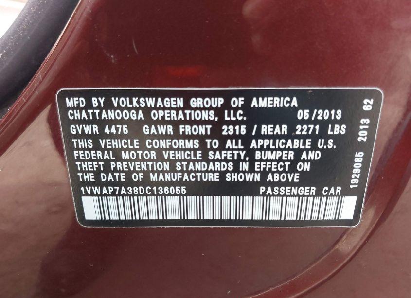 Photo 9 of 2013 Volkswagen Passat 2.5L WOLFSBURG EDITION (VIN 1VWAP7A38DC136055)