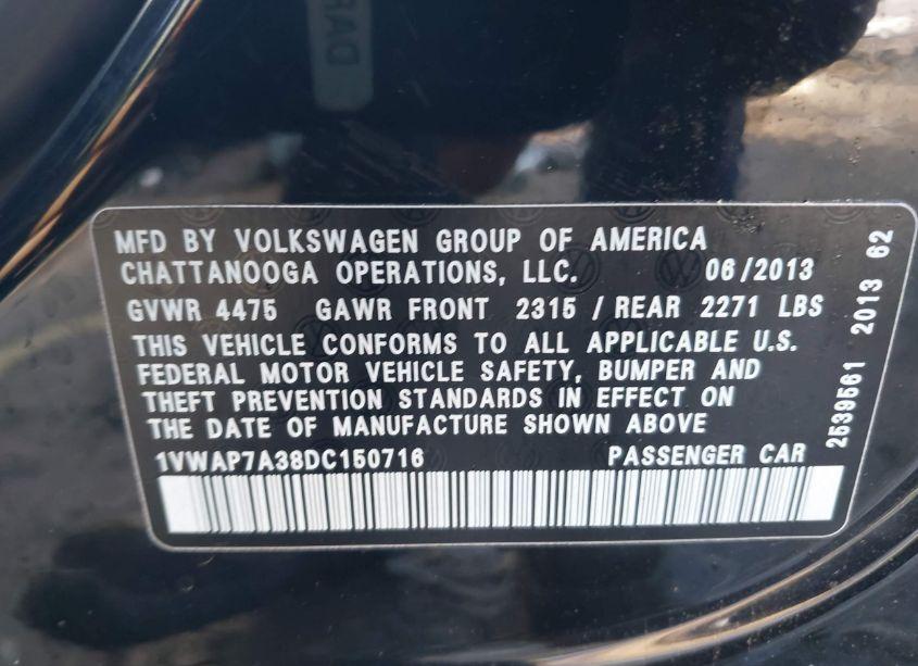 Photo 9 of 2013 Volkswagen Passat 2.5L WOLFSBURG EDITION (VIN 1VWAP7A38DC150716)