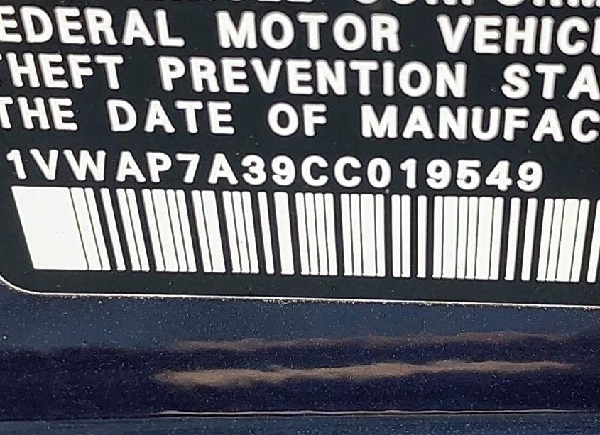 Photo 9 of 2012 Volkswagen Passat 2.5L S (VIN 1VWAP7A39CC019549)