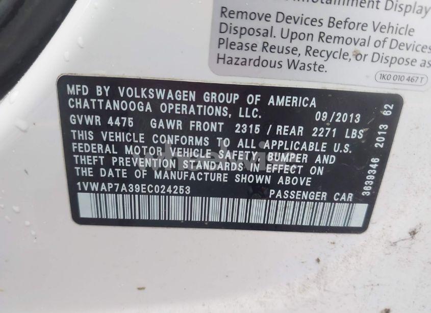 Photo 9 of 2014 Volkswagen Passat 2.5L S (VIN 1VWAP7A39EC024253)