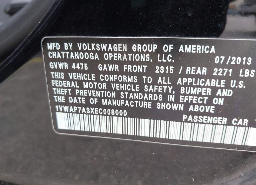 Photo 9 of 2014 Volkswagen Passat 2.5L WOLFSBURG EDITION (VIN 1VWAP7A3XEC008000)