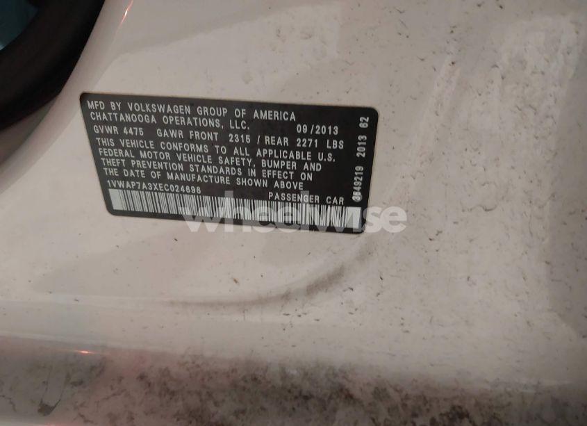 Photo 9 of 2014 Volkswagen Passat 2.5L S (VIN 1VWAP7A3XEC024696)