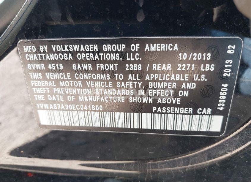 Photo 9 of 2014 Volkswagen Passat 1.8T WOLFSBURG EDITION (VIN 1VWAS7A30EC041800)