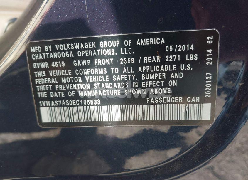 Photo 9 of 2014 Volkswagen Passat 1.8T WOLFSBURG EDITION (VIN 1VWAS7A30EC106533)