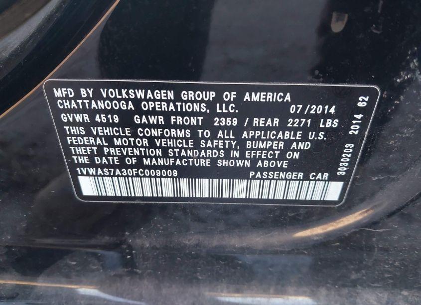 Photo 9 of 2015 Volkswagen Passat 1.8T S (VIN 1VWAS7A30FC009009)
