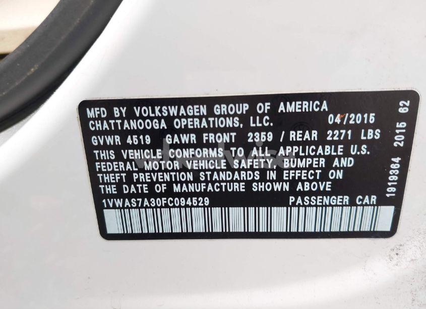 Photo 9 of 2015 Volkswagen Passat 1.8T LIMITED EDITION (VIN 1VWAS7A30FC094529)