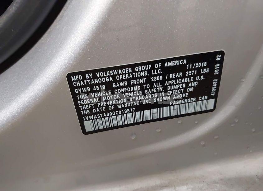 Photo 9 of 2016 Volkswagen Passat 1.8T S (VIN 1VWAS7A30GC013577)