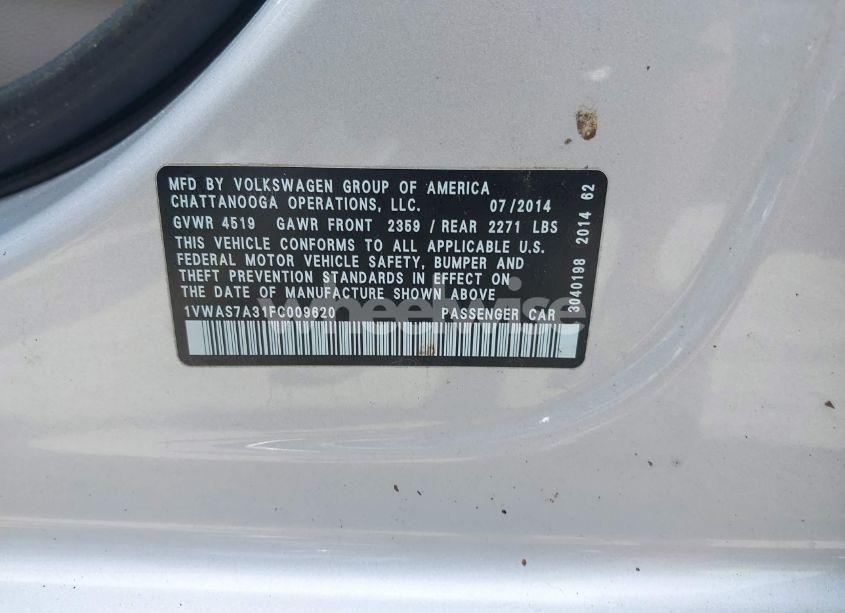 Photo 9 of 2015 Volkswagen Passat 1.8T WOLFSBURG EDITION (VIN 1VWAS7A31FC009620)