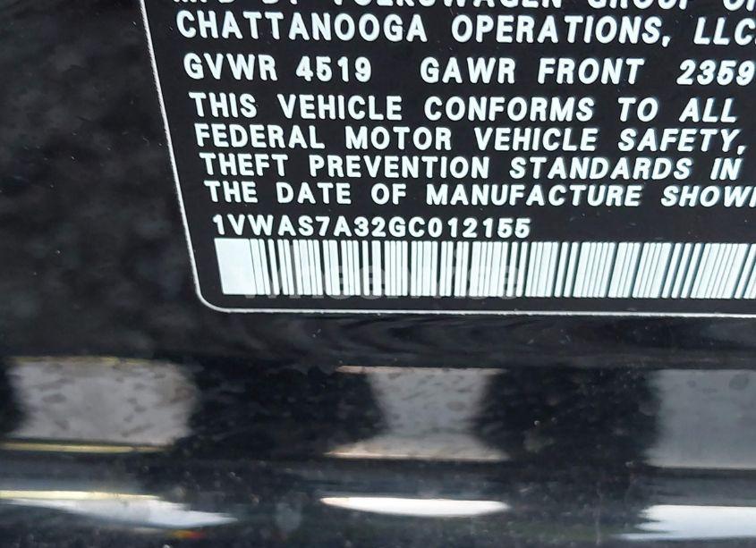 Photo 9 of 2016 Volkswagen Passat 1.8T R-LINE/1.8T S (VIN 1VWAS7A32GC012155)