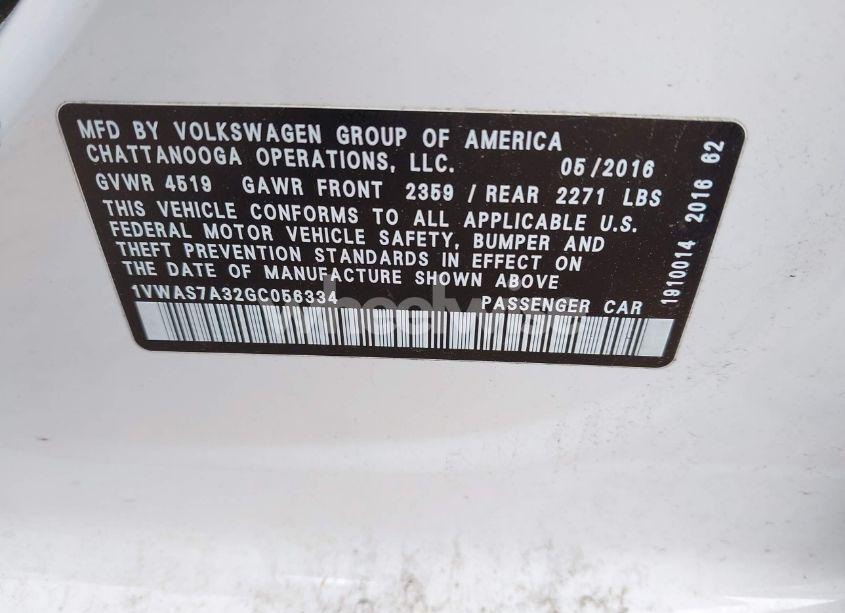 Photo 9 of 2016 Volkswagen Passat 1.8T R-LINE (VIN 1VWAS7A32GC056334)