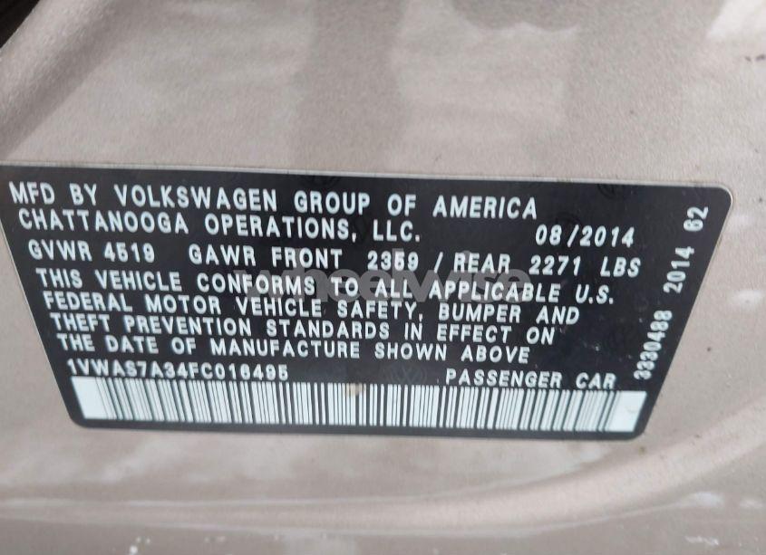 Photo 9 of 2015 Volkswagen Passat 1.8T S (VIN 1VWAS7A34FC016495)