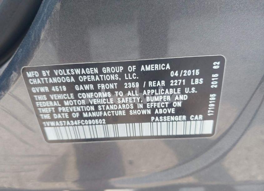 Photo 9 of 2015 Volkswagen Passat 1.8T LIMITED EDITION (VIN 1VWAS7A34FC090502)