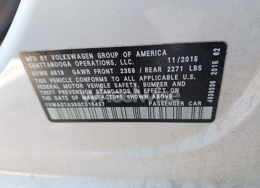 Photo 9 of 2016 Volkswagen Passat 1.8T S (VIN 1VWAS7A35GC015437)