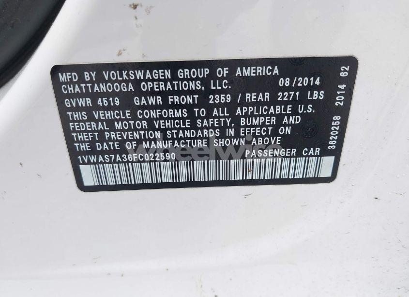 Photo 9 of 2015 Volkswagen Passat 1.8T S (VIN 1VWAS7A36FC022590)