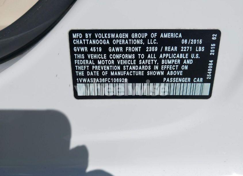 Photo 9 of 2015 Volkswagen Passat 1.8T LIMITED EDITION (VIN 1VWAS7A36FC106926)