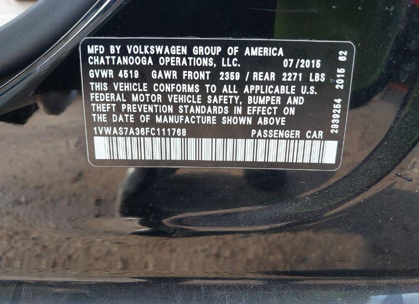 Photo 9 of 2015 Volkswagen Passat 1.8T LIMITED EDITION (VIN 1VWAS7A36FC111768)