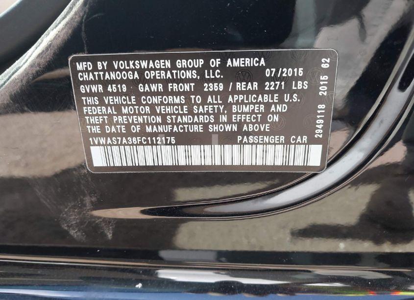 Photo 9 of 2015 Volkswagen Passat 1.8T LIMITED EDITION (VIN 1VWAS7A36FC112175)